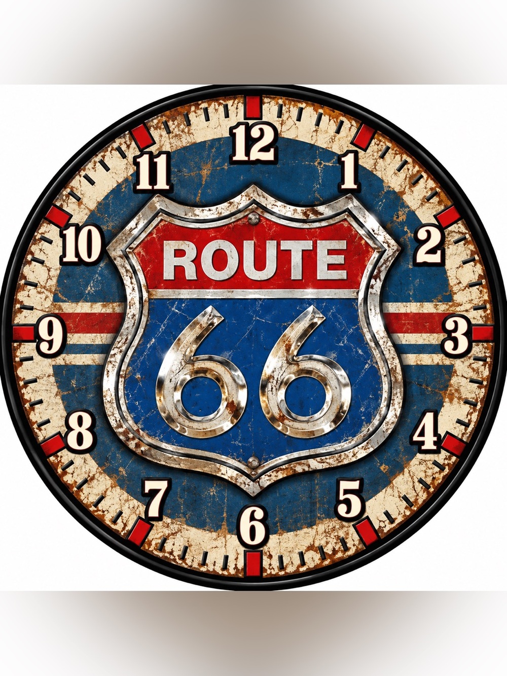 Route 66 Vintage Shield Wall Clock - Blue & Red